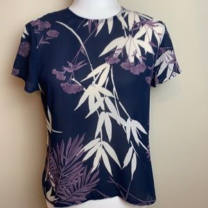 CHAUS Petite Tropical Palm & Floral Blouse